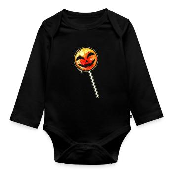 Citrouille Lollipop Lolli Sucker Halloween - Body Bébé bio manches longues - noir - Devant