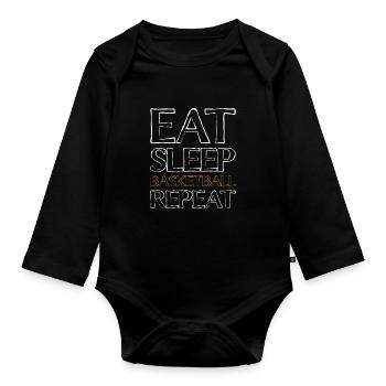 Basketball Essen Schlafen - Baby Bio-Langarm-Body - Schwarz - Vorne