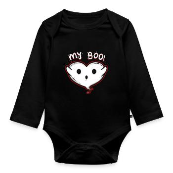Heart Shaped Ghost Spirit Is My Boo On Halloween - Baby Bio-Langarm-Body - Schwarz - Vorne