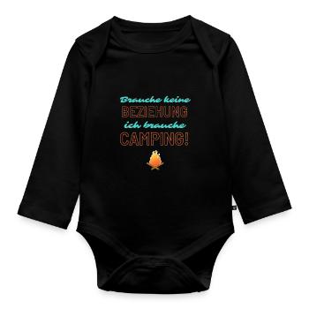 keine Beziehung - Camping! - Baby Bio-Langarm-Body - Schwarz - Vorne
