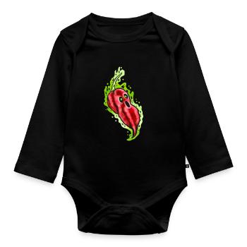 Effrayant Hot Ghost Pepper avec visage Halloween - Body Bébé bio manches longues - noir - Devant