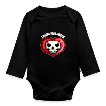 Lovely Cute Skull In Heart Loving Halloween - Organic Longsleeve Baby Bodysuit - black - Front