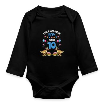 Parasaurolophus Kids Design Anniversaire - Body Bébé bio manches longues - noir - Devant