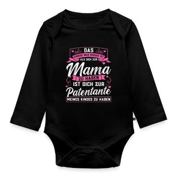 Patentante Taufe Patin Geschenk - Baby Bio-Langarm-Body - Schwarz - Vorne