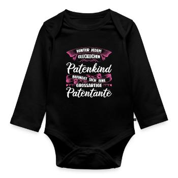 Patentante Taufe Patentanten Geschenk - Baby Bio-Langarm-Body - Schwarz - Vorne
