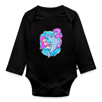2ème anniversaire fille 2 ans sirène - Body Bébé bio manches longues - noir - Devant
