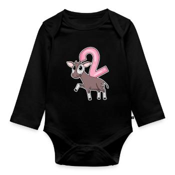 Fille de 2 ans Okapi 2ème cadeau d’anniversaire - Body Bébé bio manches longues - noir - Devant