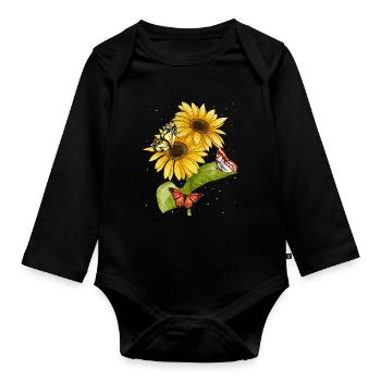 Beaux papillons Jardin des femmes de tournesol - Body Bébé bio manches longues - noir - Devant