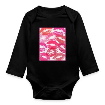 Coquette Esthétique Pink Kisses Valentines Day Lèvres - Body Bébé bio manches longues - noir - Devant
