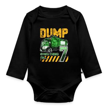 Garbage Truck 7th Birthday 7 Years Old Birthday - Organic Longsleeve Baby Bodysuit - black - Front