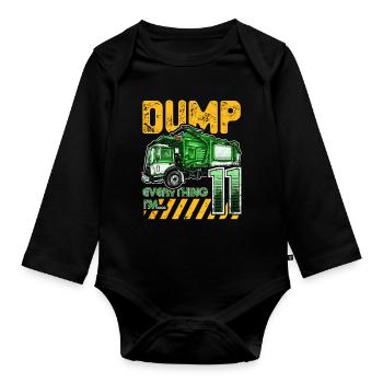 Garbage Truck 11th Birthday 11 Years Old Birthday - Organic Longsleeve Baby Bodysuit - black - Front