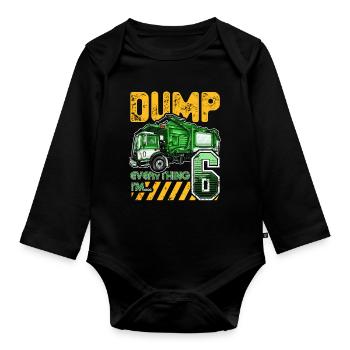 Garbage Truck 6th Birthday 6 Years Old Birthday - Organic Longsleeve Baby Bodysuit - black - Front