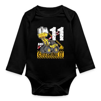 I'm 11 & Crushing It 11th Birthday Boys Excavator - Organic Longsleeve Baby Bodysuit - black - Front