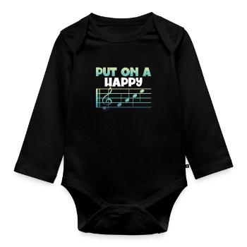 Put Cheerful Music Notes On - Organic Longsleeve Baby Bodysuit - black - Front
