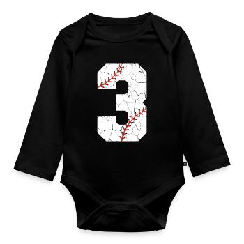 Kids 3rd Birthday Baseball Player 3 Years Old - Organic Longsleeve Baby Bodysuit - black - Front