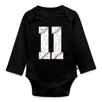 Kids 11th Birthday Baseball Player 11 Years Old - Organic Longsleeve Baby Bodysuit - black - Front