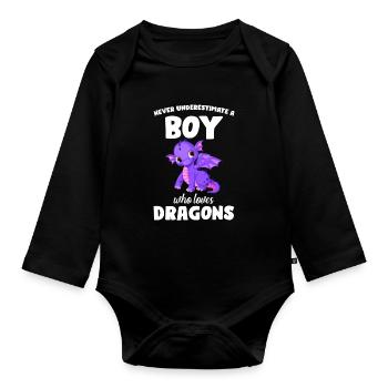 Drache Drachen magische Kreatur Geschenk - Baby Bio-Langarm-Body - Schwarz - Vorne