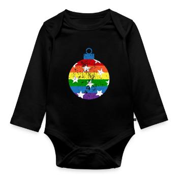 Regenbogen Weihnachtskugel Queer Gay Pride - Baby Bio-Langarm-Body - Schwarz - Vorne