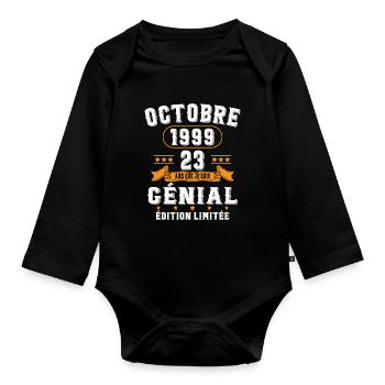23 Ans Anniversaire Vintage Né(e) en Octobre 1999 - Body Bébé bio manches longues - noir - Devant