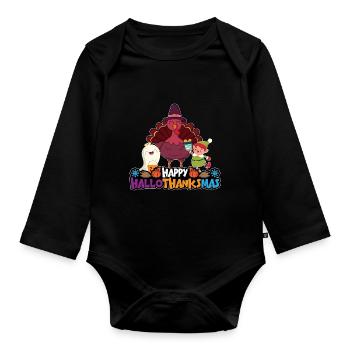 Joyeux Hello Thanksmas Halloween Thanksgiving Noël - Body Bébé bio manches longues - noir - Devant