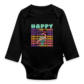 Joyeux Hello Thanksmas Halloween Thanksgiving Noël - Body Bébé bio manches longues - noir - Devant