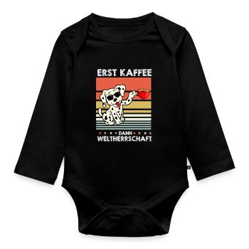Dalmatiner Sonnenbrille Kaffee - Baby Bio-Langarm-Body - Schwarz - Vorne