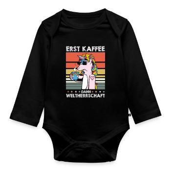 Einhorn Unicorn Kaffee Sonnenbrille - Baby Bio-Langarm-Body - Schwarz - Vorne