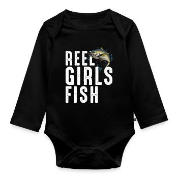 Reel Mädchen Fisch weiblich Frauen Thunfisch Angeln Retro - Baby Bio-Langarm-Body - Schwarz - Vorne