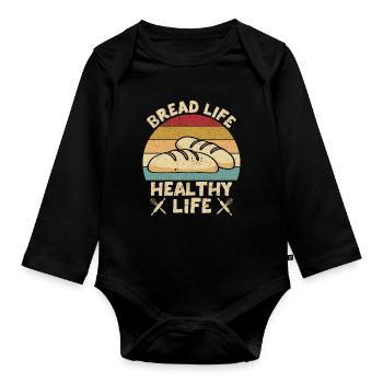Funny bread baker - Organic Longsleeve Baby Bodysuit - black - Front