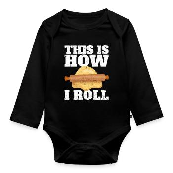 Funny bread baker - Organic Longsleeve Baby Bodysuit - black - Front