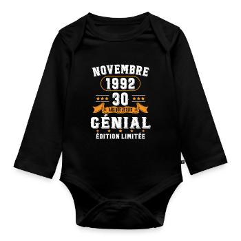 30 Ans Anniversaire Vintage Né(e) en Novembre 1992 - Body Bébé bio manches longues - noir - Devant