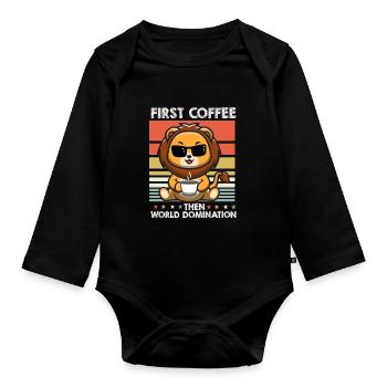 Leo Sunglasses Coffee - Organic Longsleeve Baby Bodysuit - black - Front