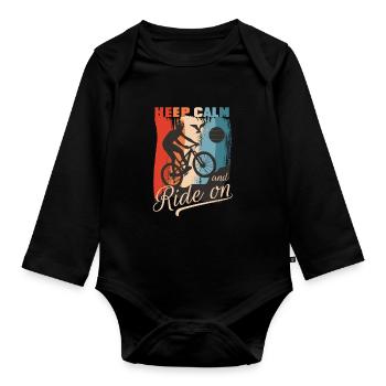 Vélo - rétro vintage restez calme et roulez - Body Bébé bio manches longues - noir - Devant