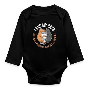 I Hug My Cats Cat Gift - Organic Longsleeve Baby Bodysuit - black - Front