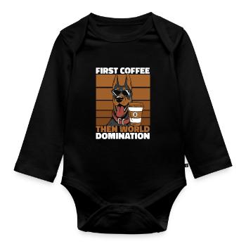 Doberman Coffee Sunglasses - Organic Longsleeve Baby Bodysuit - black - Front