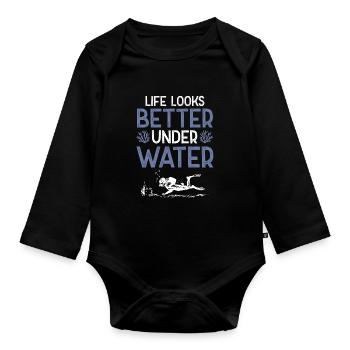 Diving underwater - Organic Longsleeve Baby Bodysuit - black - Front