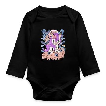 Creepy Kawaii Einhorn Pastel Goth Gruselig Horror - Baby Bio-Langarm-Body - Schwarz - Vorne