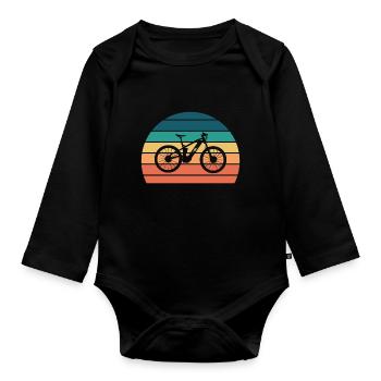 E Bike Cycling Electric Bike Vintage Sunset Gift - Organic Longsleeve Baby Bodysuit - black - Front