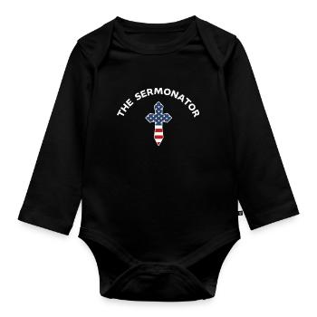 Der Sermonator , lustige Predigergeschenke, Pastor, - Baby Bio-Langarm-Body - Schwarz - Vorne