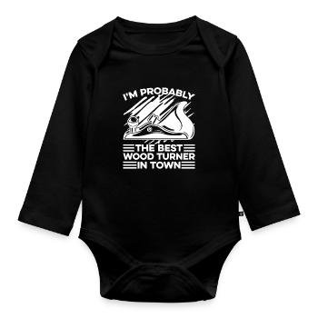 Woodturning Turner Funny - Organic Longsleeve Baby Bodysuit - black - Front