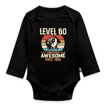 Niveau 60 An Débloqué Gaming Cadeau Anniversaire - Body Bébé bio manches longues - noir - Devant
