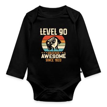 Level 90 Jahre Gaming-Geburtstagsgeschenk freischalten - Baby Bio-Langarm-Body - Schwarz - Vorne