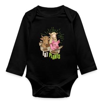 Love Animals Eat Plants Vegan Geschenk - Baby Bio-Langarm-Body - Schwarz - Vorne