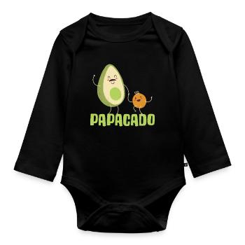 Papacado Avocado Geschenk - Baby Bio-Langarm-Body - Schwarz - Vorne