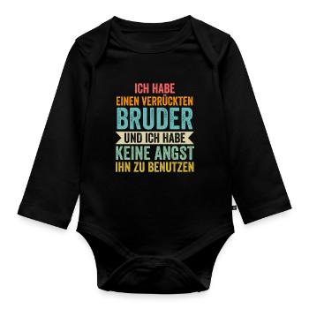 Bruder Schwester Geschwister Geschenk - Baby Bio-Langarm-Body - Schwarz - Vorne