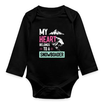 My heart belongs to a snowboarder - Organic Longsleeve Baby Bodysuit - black - Front