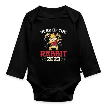 Lapin mignon en 2023 - Body Bébé bio manches longues - noir - Devant