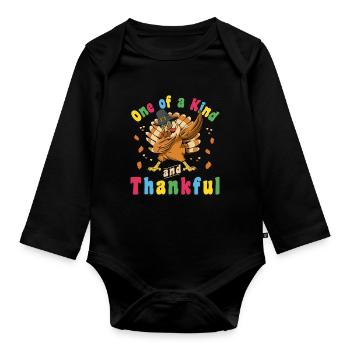 One of a Kind and Thankful Autism Turkey - Organic Longsleeve Baby Bodysuit - black - Front