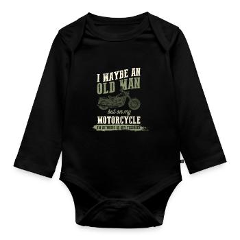 Motorcycle Old Man - Organic Longsleeve Baby Bodysuit - black - Front