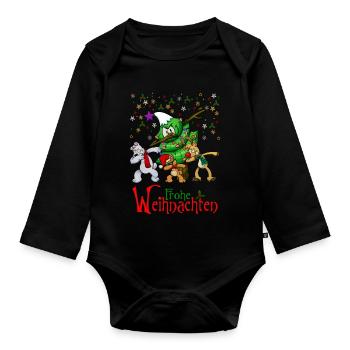 Dabbing Weihnachten Xmas-Dabbing Dab Hund Rentier - Baby Bio-Langarm-Body - Schwarz - Vorne